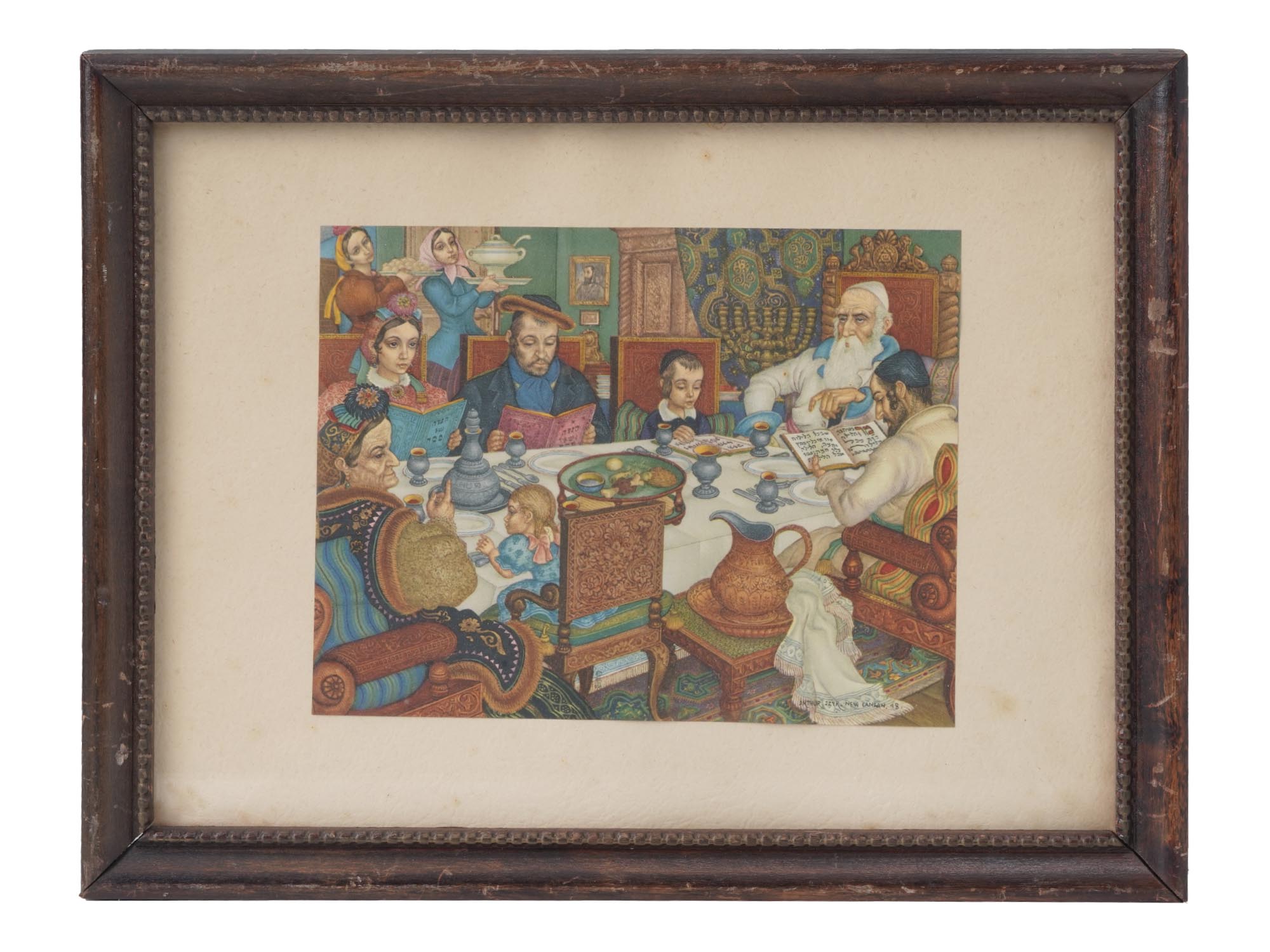 MID CENTURY JUDAICA PRINT FAMILIY DINNER BY SZYK